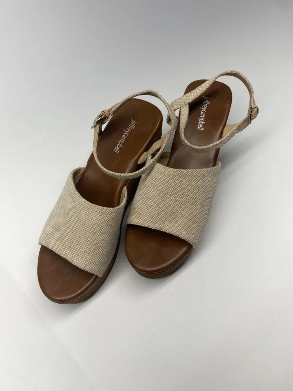 JEFFREY CAMPBELL Womens On Deck Platform Wedge Sandal In Beige Sz 11